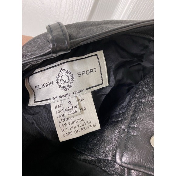 St. John By Marie Gray 2 100% Lamb Leather Pants Straight Leg Black Moto Biker - Picture 2 of 7
